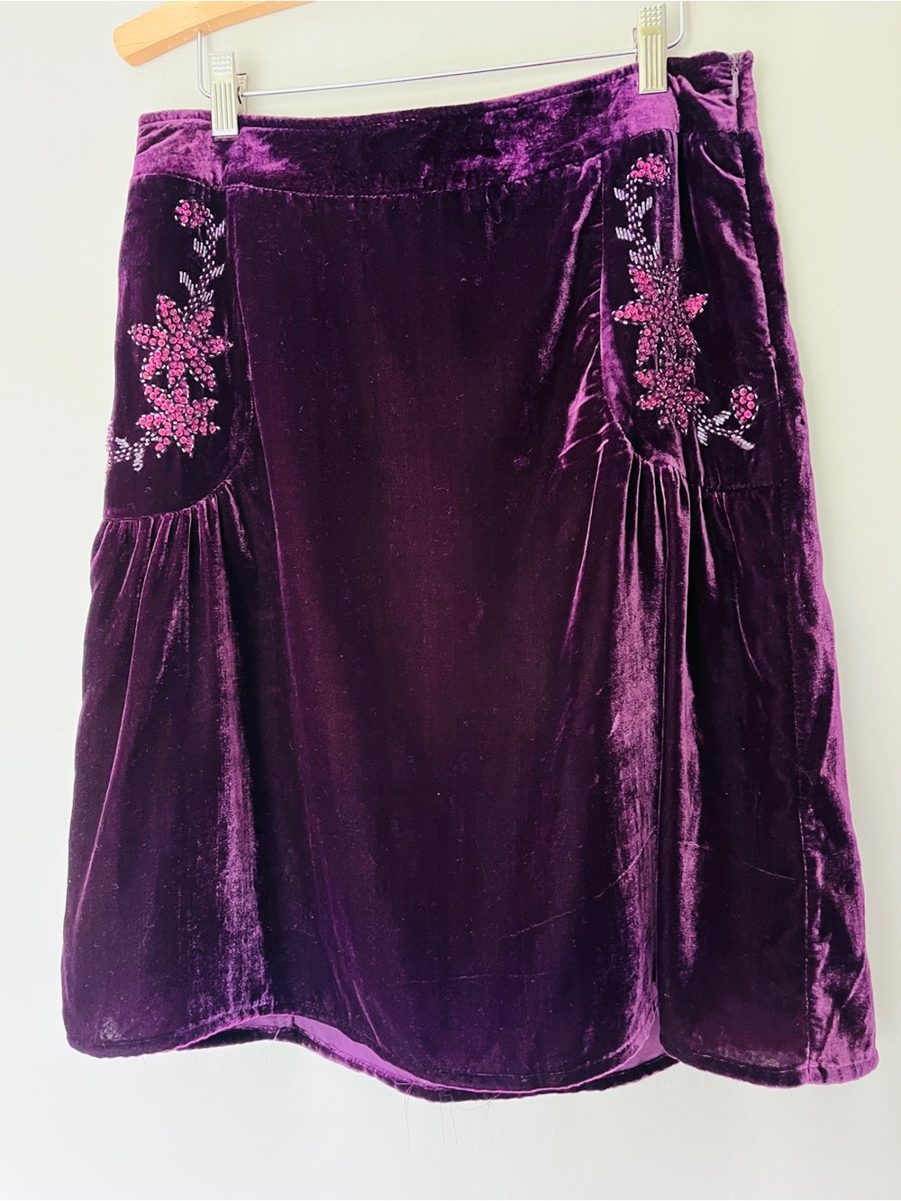 Bess Velvet Embellished Mini Skirt Plum Purple Beaded Sequin Floral L